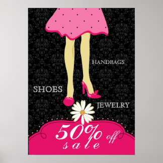 Poster de mode Jolie chaussures et robe rose noir