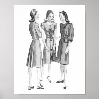 Poster de mode V2 BW vintage des années 1940
