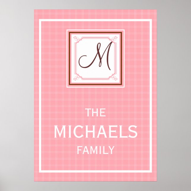 Poster de monogramme de famille - Chèque rose (Devant)