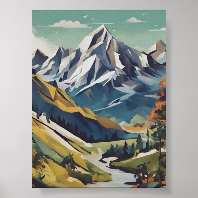 Poster de montagne aux couleurs colorées (Devant)