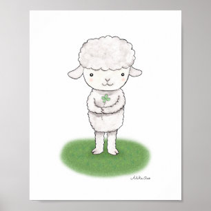 Poster de mouton d'agneau mignon Lucky Shamrock Nu