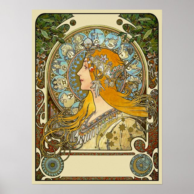 Poster de Mucha Art Nouveau - Zodiac - La Plume (Devant)