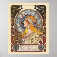 Poster de Mucha Art Nouveau - Zodiac - La Plume