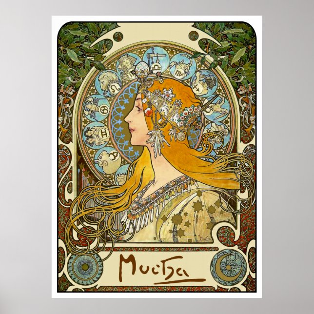 Poster de Mucha Art Nouveau - Zodiac - La Plume (Devant)