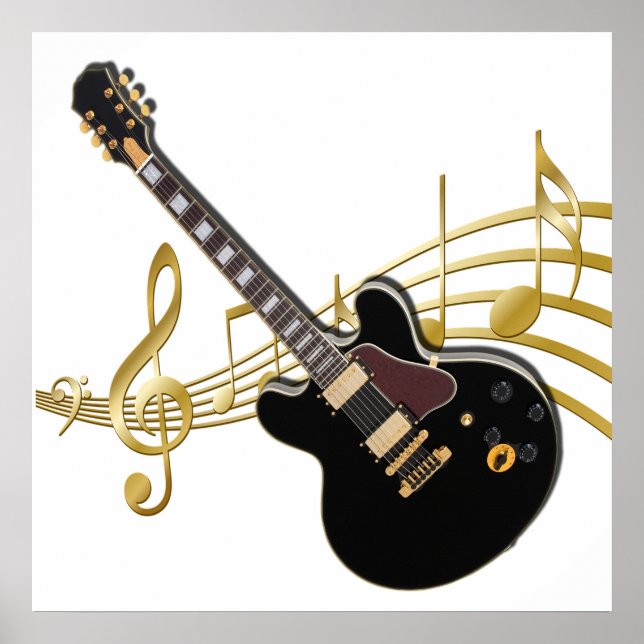 Poster de musique de guitare noire (Devant)