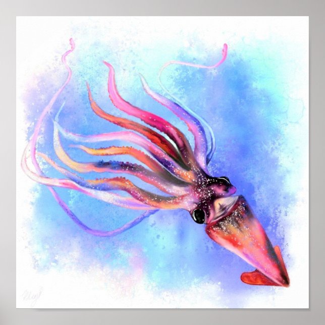 Poster de natation de calmar coloré Peinture (Devant)