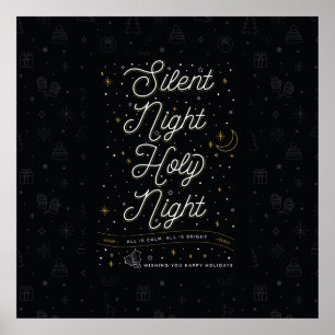 Poster de Noël de nuit silencieux 24x24 / Noir