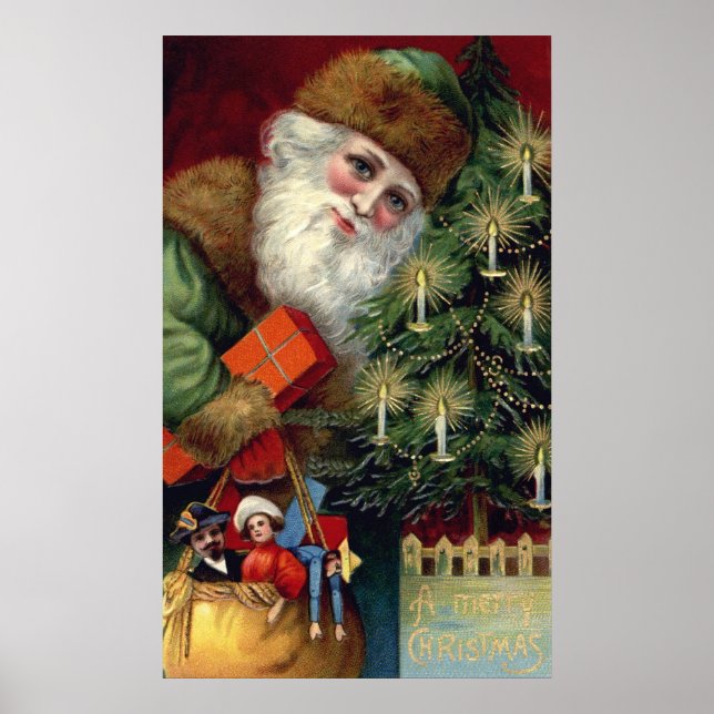 Poster de Noël du Père Noël vintage Imprimer (Devant)