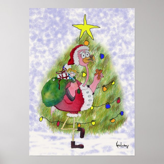 Poster de Noël en Flamant rose rose blanc (Devant)
