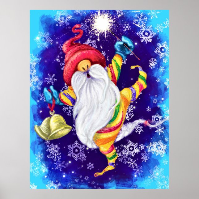Poster de Noël Gnome avec cloches - Peinture (Devant)