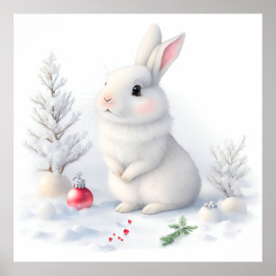 Poster de Noël Lapin Neige
