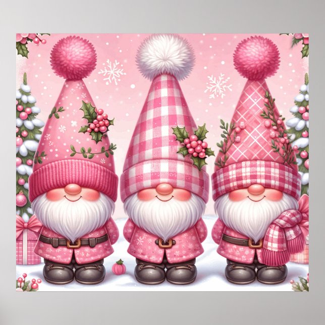 Poster de Noël rose Gnomes (Devant)