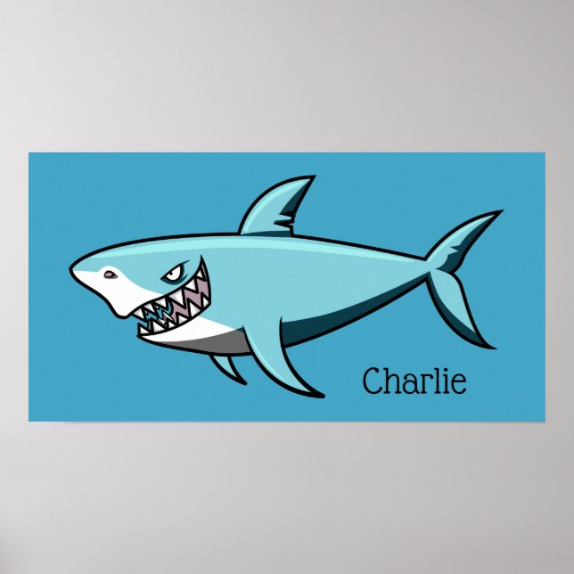 Poster de nom personnalisé de requin cool (Devant)