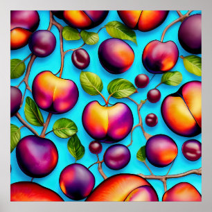 Poster de nombreuses peintures de fruits de prune