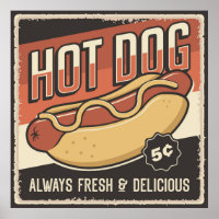 Poster de nourriture pour hot-dog rétro cool