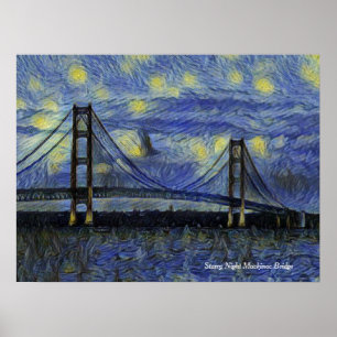 Poster de nuit du pont Mackinac