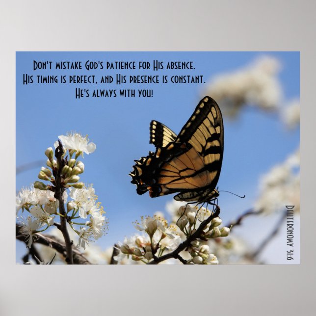 Poster de papillon avec vers de Deutéronome 31:6 (Devant)