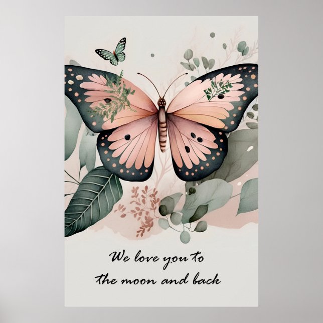 Poster de papillon rose mignon (Devant)