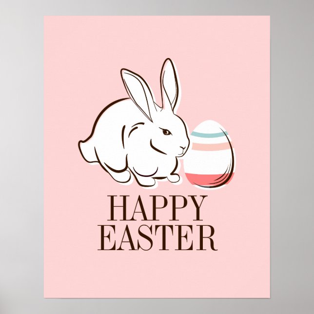 Poster de Pâques rose lapin et oeuf heureux de Pâq (Devant)