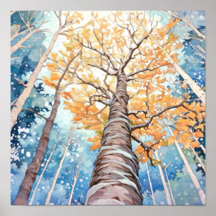 Poster de peinture à l'aquarelle de la forêt de Bi