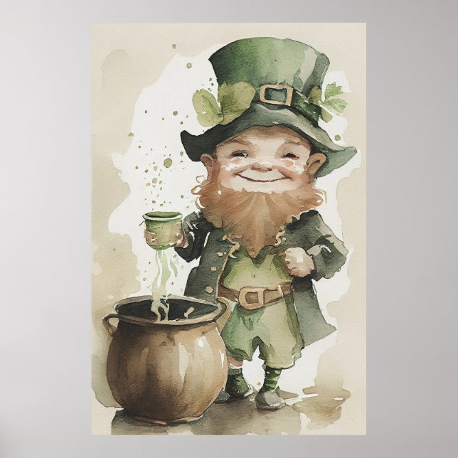 Poster de peinture à l'aquarelle irlandaise Leprec (Devant)