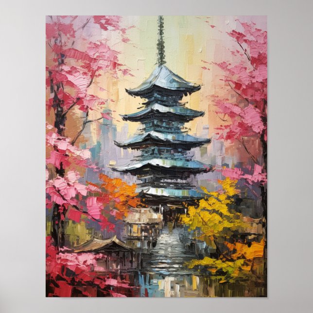 Poster de peinture à l'huile de pagode japonaise (Devant)