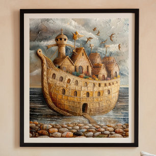 Poster de peinture à l'huile de Whimsical Ship Fol