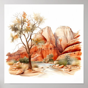 Poster de peinture aquarelle du parc national Zion