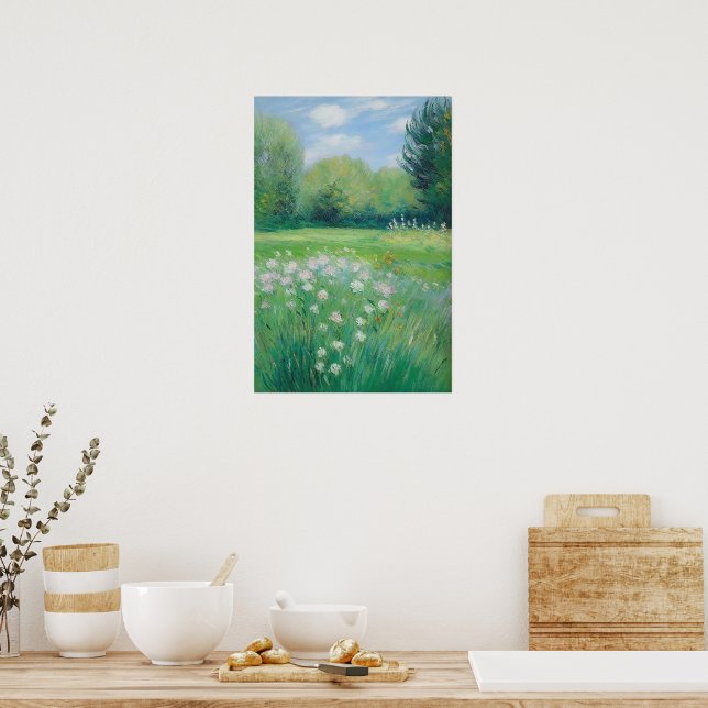 Poster de peinture de fleurs blanches nature verte (Cuisine)