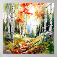Poster de peinture de forêt de bouleau