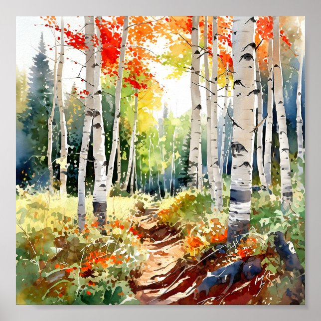 Poster de peinture de forêt de bouleau (Devant)