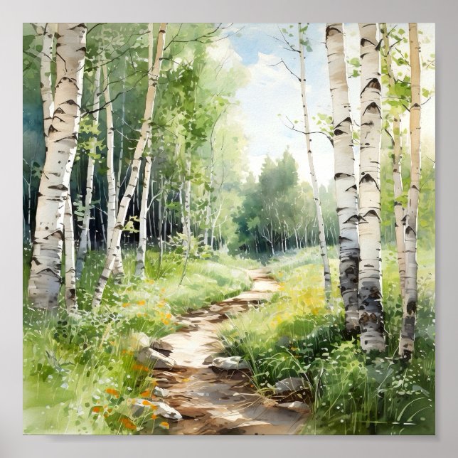 Poster de peinture de forêt de bouleau (Devant)