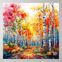 Poster de peinture de la forêt de bouleau