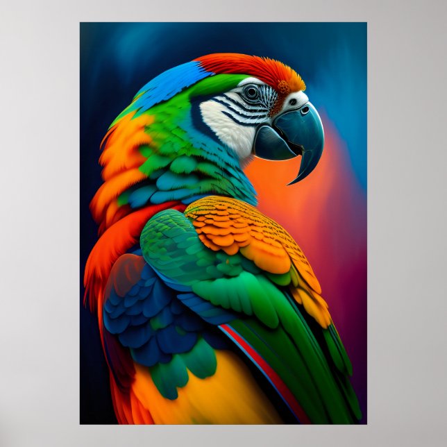 Poster de peinture d'oiseaux aux perroquets macaw  (Devant)