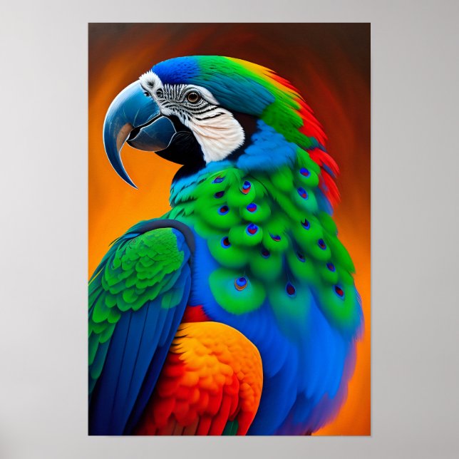 Poster de peinture d'oiseaux aux perroquets macaw  (Devant)