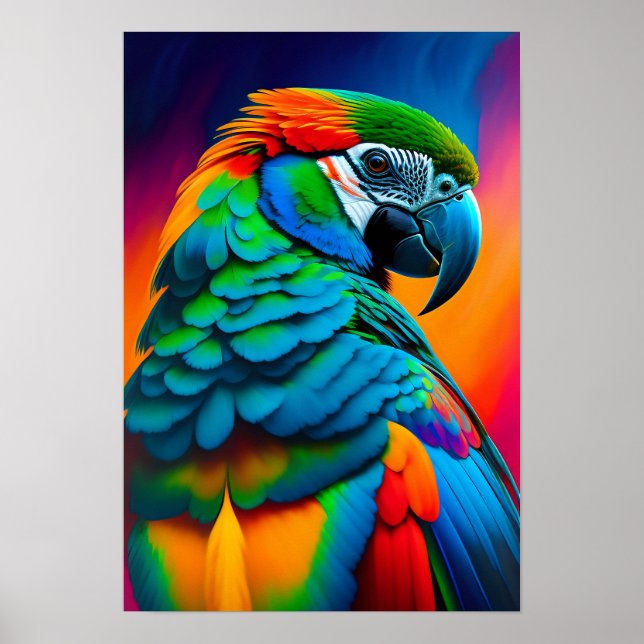 Poster de peinture d'oiseaux aux perroquets macaw  (Devant)