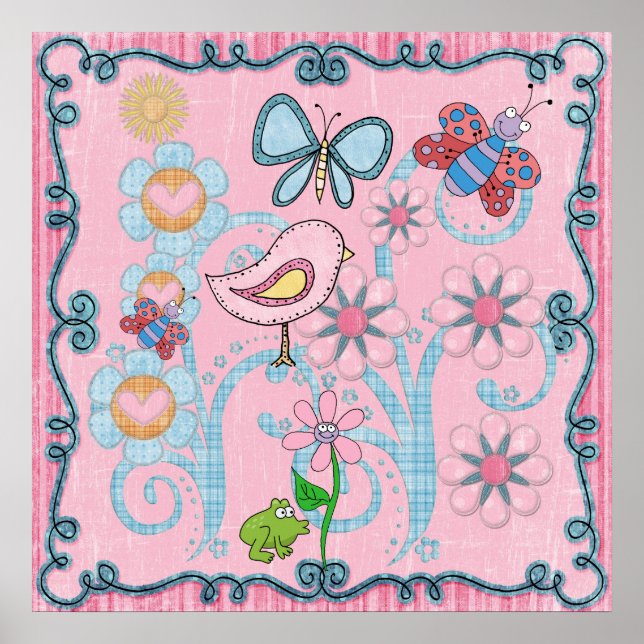 Poster de pépinière Filles bébé Enfants rose bleu (Devant)