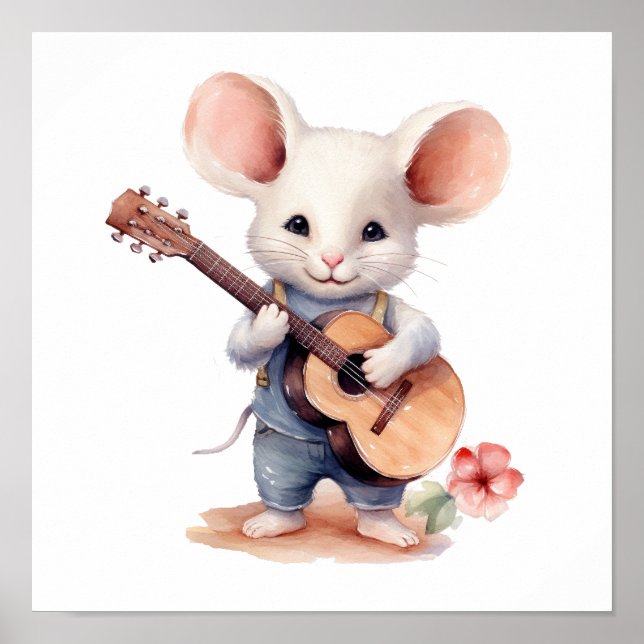 Poster de pépinière Souris Jouer Guitare, Main gau (Devant)