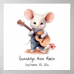 Poster de pépinière Souris Jouer Guitare, Main gau