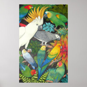 Poster de perroquets et de broméliades