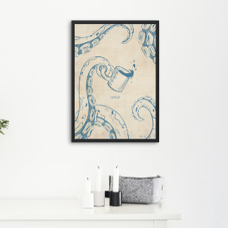 Poster de pieuvre avec affiche d'encre de coupe de
