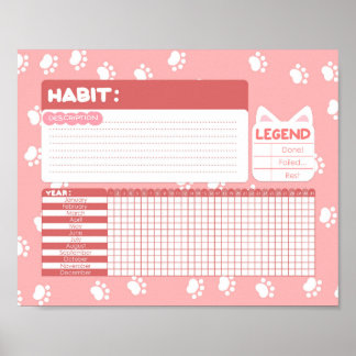 Poster de Pink Cat Empreinte de patte Habit Tracke