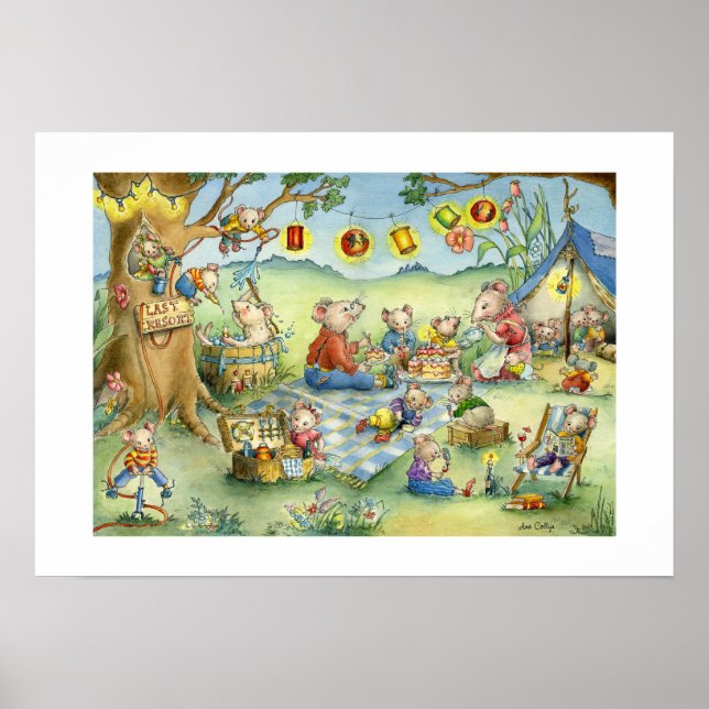 Poster de pique-nique d'été de la souris de famill (Devant)