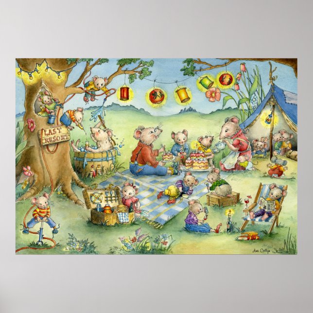 Poster de pique-nique d'été de la souris de famill (Devant)