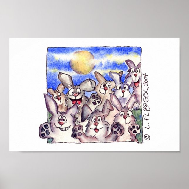 Poster de Pleine lune de lapin de dessin mignon Im (Devant)