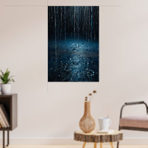Poster de pluie Abstraite - Argent Bleu Mur Art