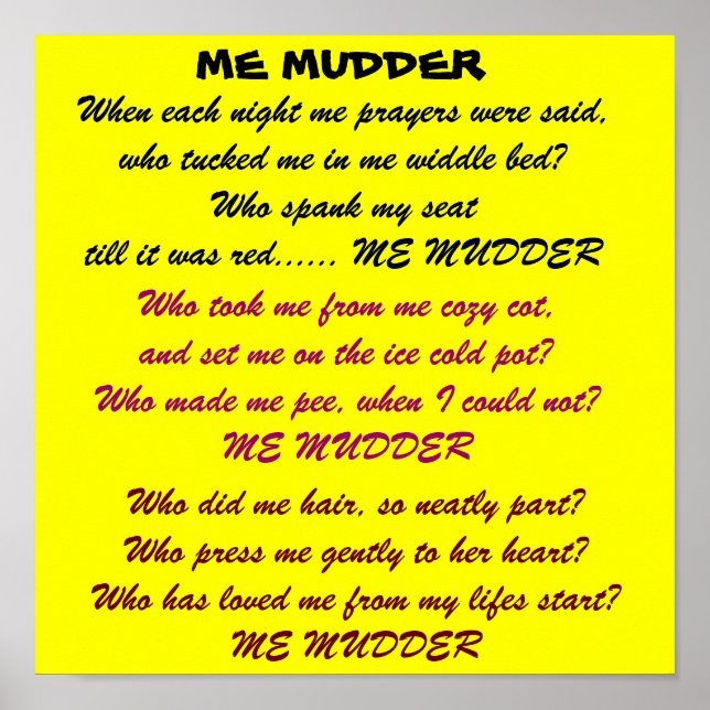 poster de poème ME MUDDER (Devant)