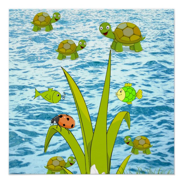 Poster de poisson et de tortue Poster Posters (Devant)