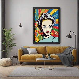 Poster de portrait de pop art de femme rétro dynam