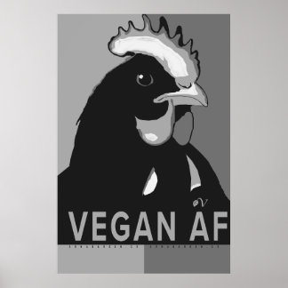 Poster de poulet de la pop art noir et blanc Vegan